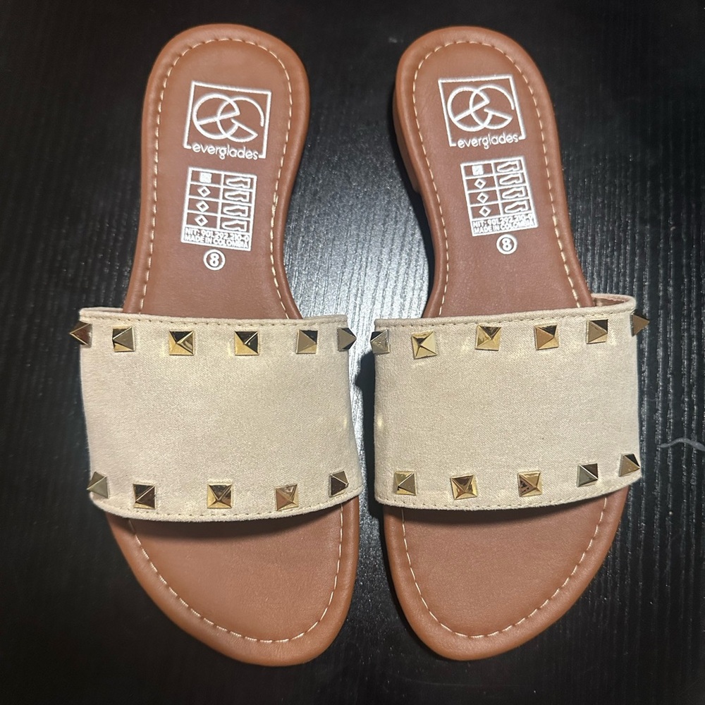 Everglades Brand. Nude color Sandals. Faux Suede Sandals.